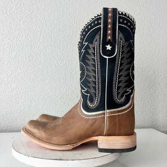 Lane RODEO HOUSTON Mens Cowboy Boots 10 Brown Leather Western Mid Calf Blunt Toe - Picture 4 of 13